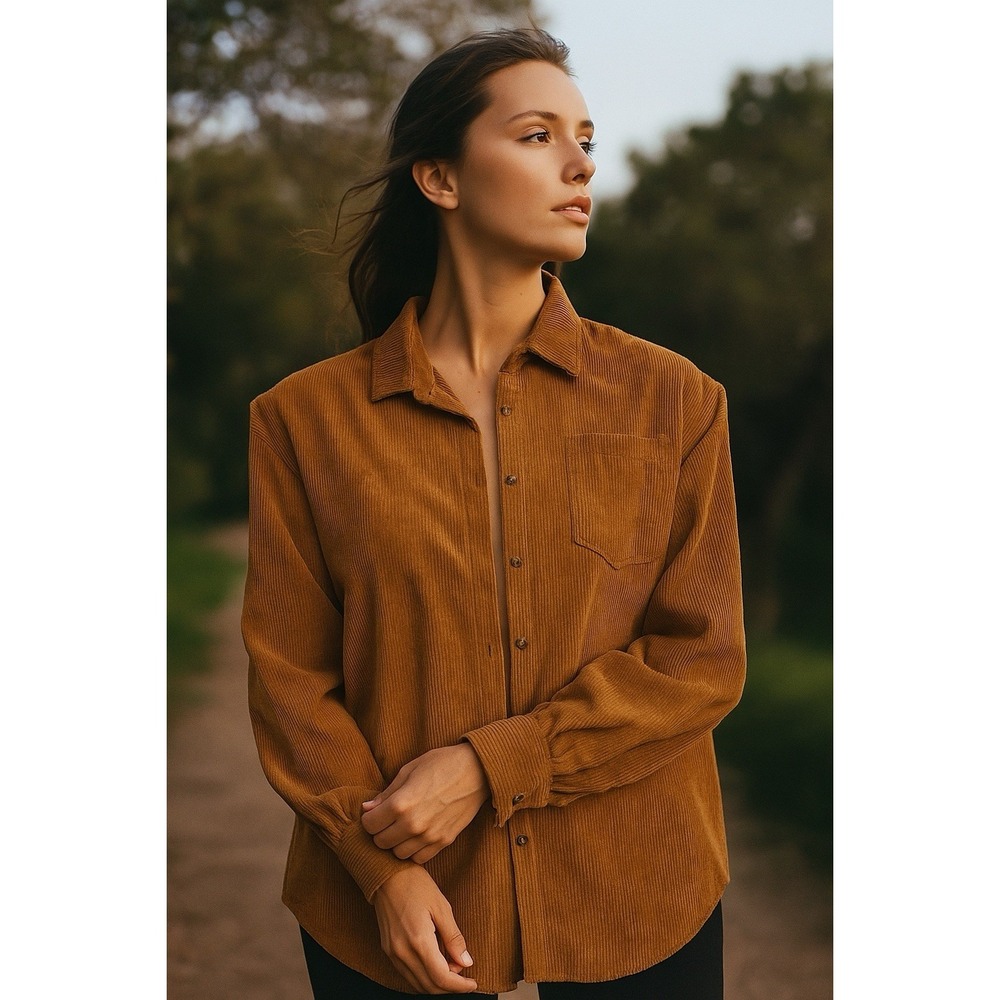 Brown Corduroy Shirt‎ Women's SZ Small Grunge Gorpcore Hygge